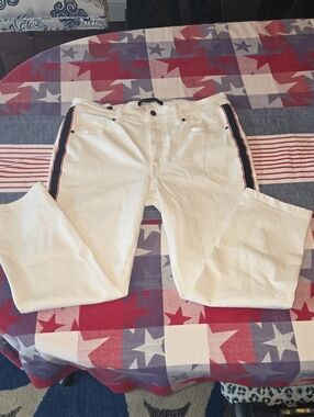 Tommy Hilfiger Tribeca Skinny White Jeans Red Navy Blue Side Stripe Size 14